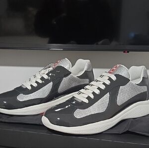 Prada Men's Black and Silver Sneakers